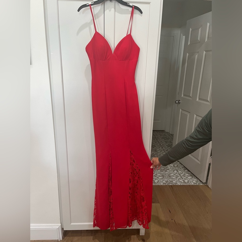 Floor Length red lace slit dress, worn once
